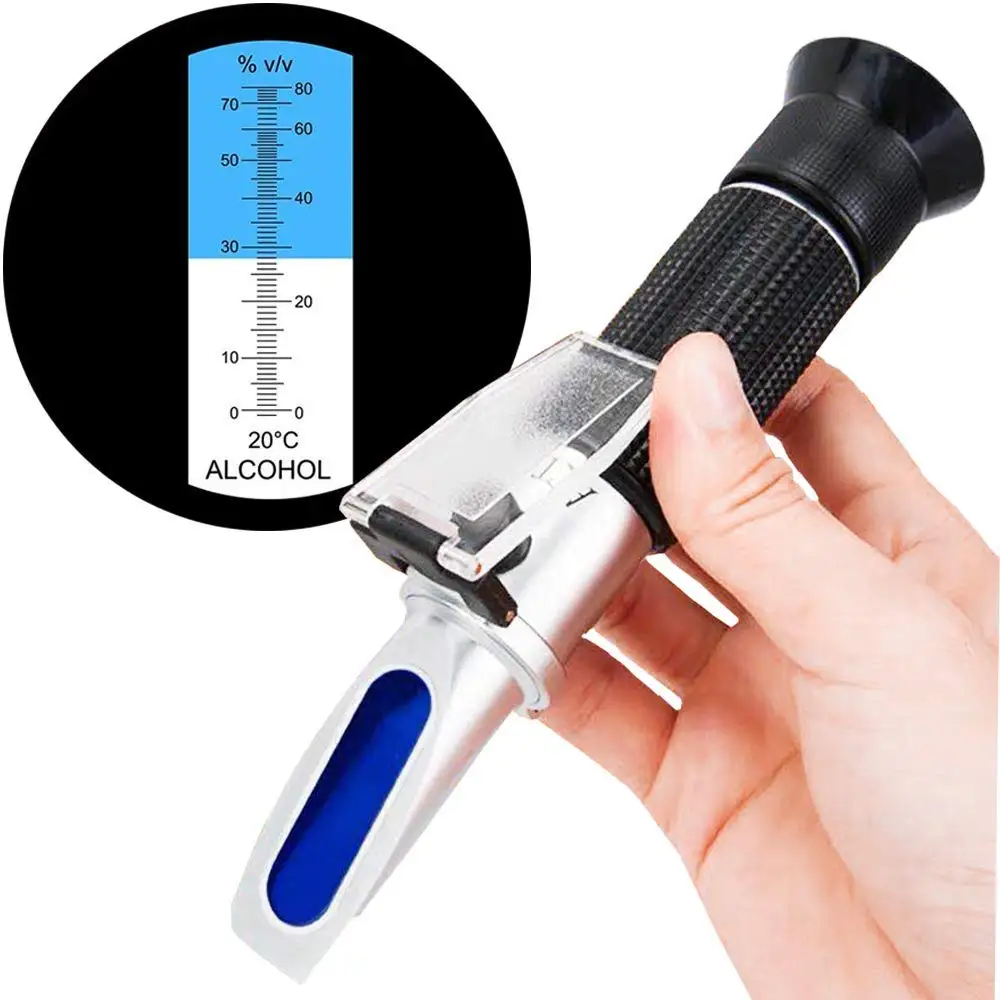 Alcohol Refractometer for Spirit Alcohol Volume Percent Measurement with Automatic Temperature Compensation (ATC), Range 0-80% v