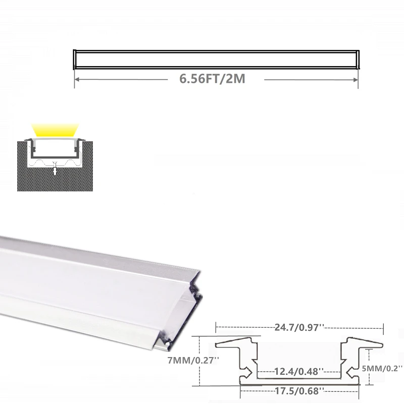 Imagem -02 - Extensão de Luz Led Difusor Leitoso Metros ft Gabinete Embutido Fita de Luz Perfil de Alumínio 10 Unidades de