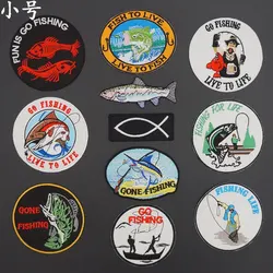 GO FISHING Embroidery Iron on Back Patches for Motorcycle Knight Leather Vest Decoration Accessories Appliques