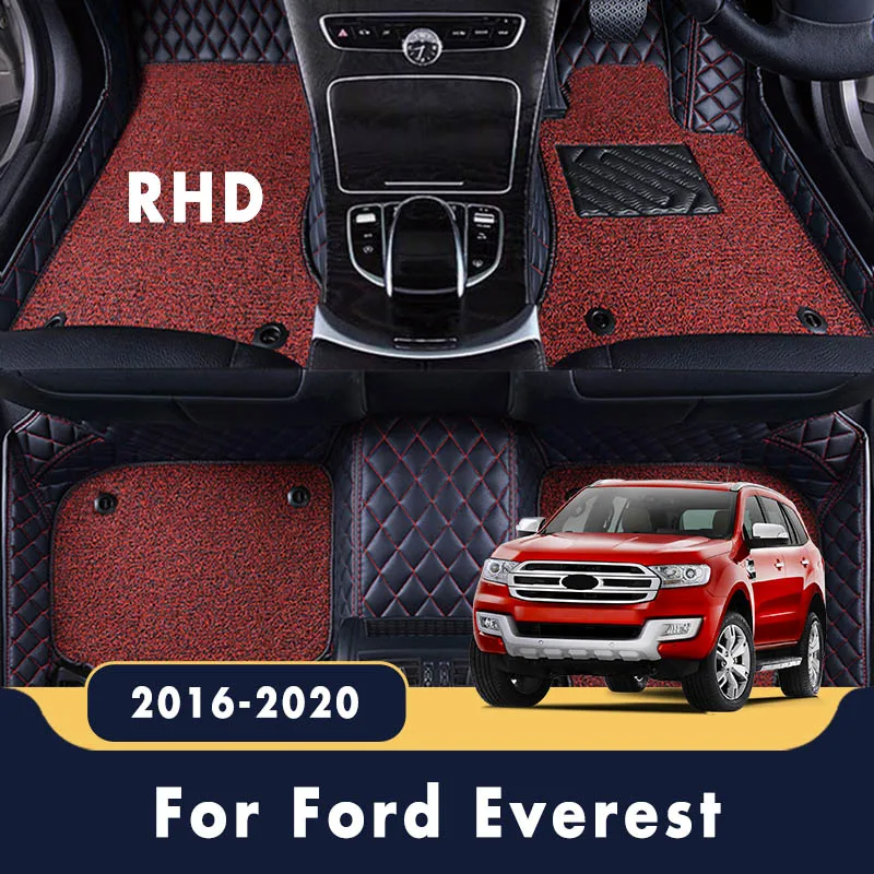 

RHD Car Floor Mats For Ford Everest 2020 2019 2018 2017 2016 Luxury Double Layer Wire Loop Carpets Auto Leather Rugs Waterproof