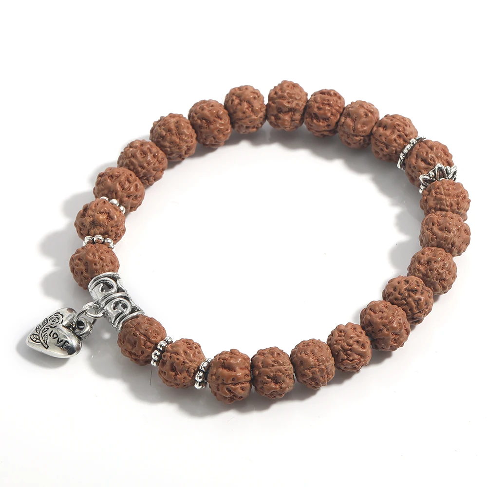 Natural 7mm Rudraksha Elastic Rope Love Bracelet Couple Fashion Jewelry Men and Women Birthday Gift Meditation Yoga