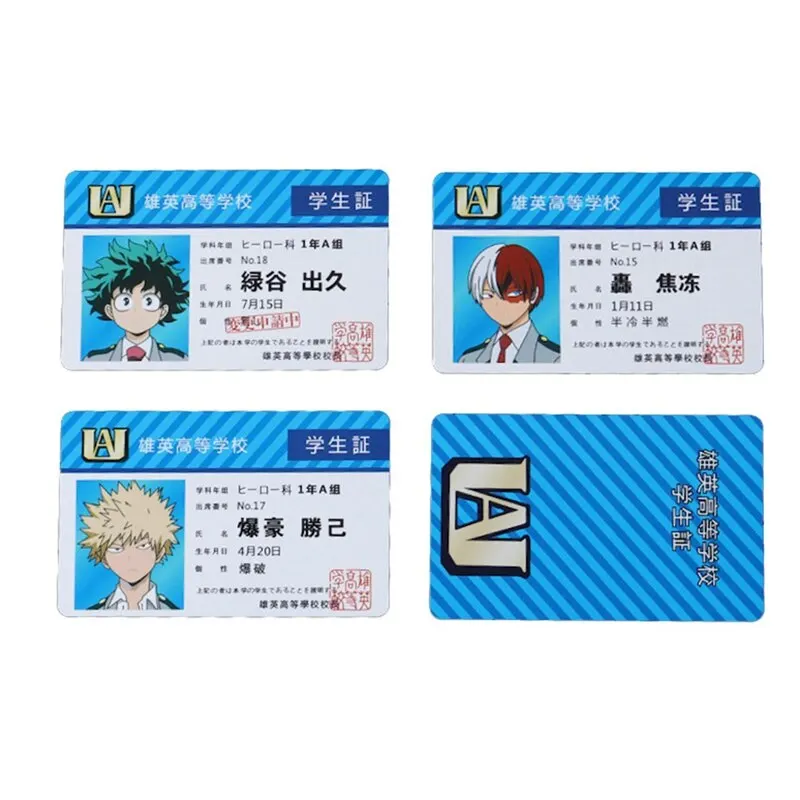 Anime Periférico Meu herói Academia PVC Student ID Card, Cartão Food School, 1Pc