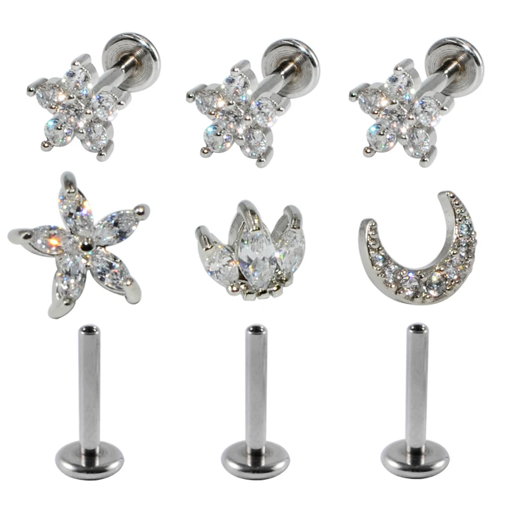 1pcs Titanium & Steel CZ Gem Ear Tragus Cartilage Helix Earrings Labret Lip Bar Stud Ear Stud Body Piercing Jewelry For Gift