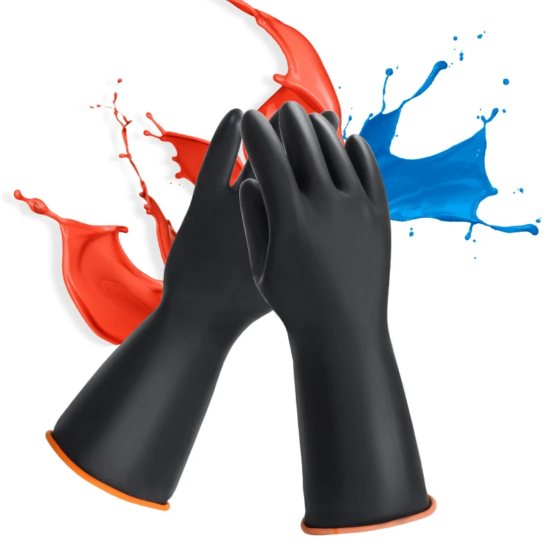 Chemical Resistant Gloves, Oversize Househould Cleaning Industrial Latex Gloves Resist Acid Heavy Duty Gloves for Farming Work