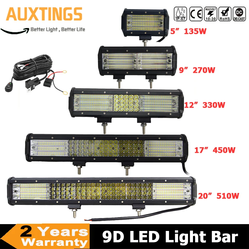 

AUXTINGS 5" 9" 12" 17" 20" 4-rows 9D LED Work Light Bar Combo LED Bar for Driving Off-Road Boat Car Tractor Truck 4x4 SUV ATV