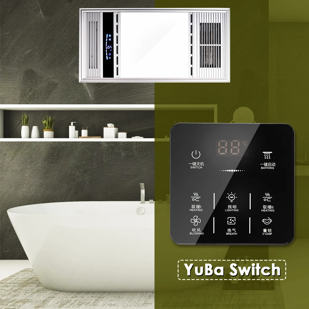 Universal 6 in 1 Multifunction Smart Touch Socket 6 Gang Bathroom Yuba Switch Waterproof Smart Touch Screen 86 x 86mm