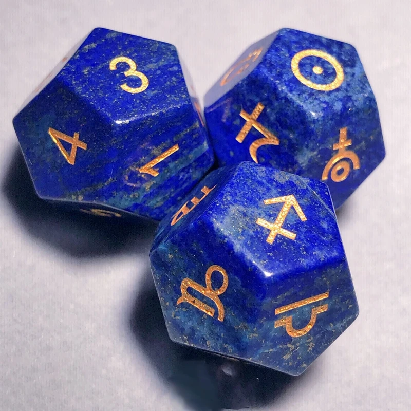 Natural Lapis Lazuli Constellation Astrology Symbol Dice Handmade Gemstone Divination Symbol Dice Zodiac Sign Dice Tarot Dice