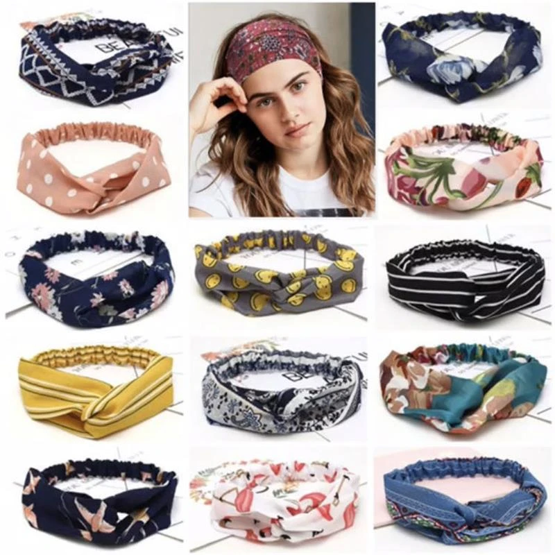 2020 Fashion Women Girls Bohemian Hair Bands Print Headbands Vintage Cross Turban Bandage Bandanas HairBands Hair Accessory Band