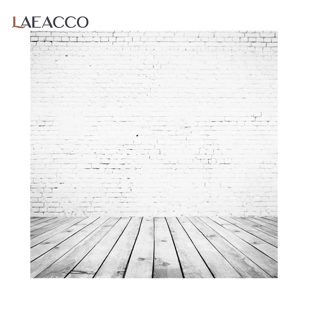 Laeacco-fondo fotográfico de vinilo con pared de ladrillo blanco para recién nacido, telón de fondo con diseño de suelo de madera para sesión fotográfica, retrato de bebé, estudio fotográfico