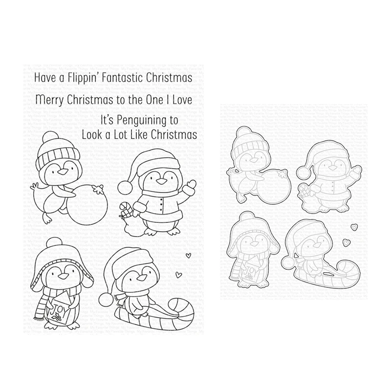 

2021 New Metal Cutting Dies with Clear Stamps for Scrapbooking Paper Making Christmas Penguin Embossing Frames Card Craft