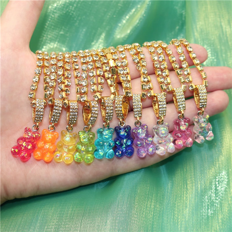 

Shiny Candy Color Gummy Bear Rhinestone Necklace for Women Christmas Gifts New Collare Pendants Crystal Necklaces Jewelry Femme