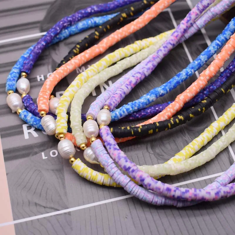 New Boho Natural Fresh Water Pearl Necklace Two Color Soft Polymer Clay Beads Choker Necklace Beach Femme Jewelry Gift