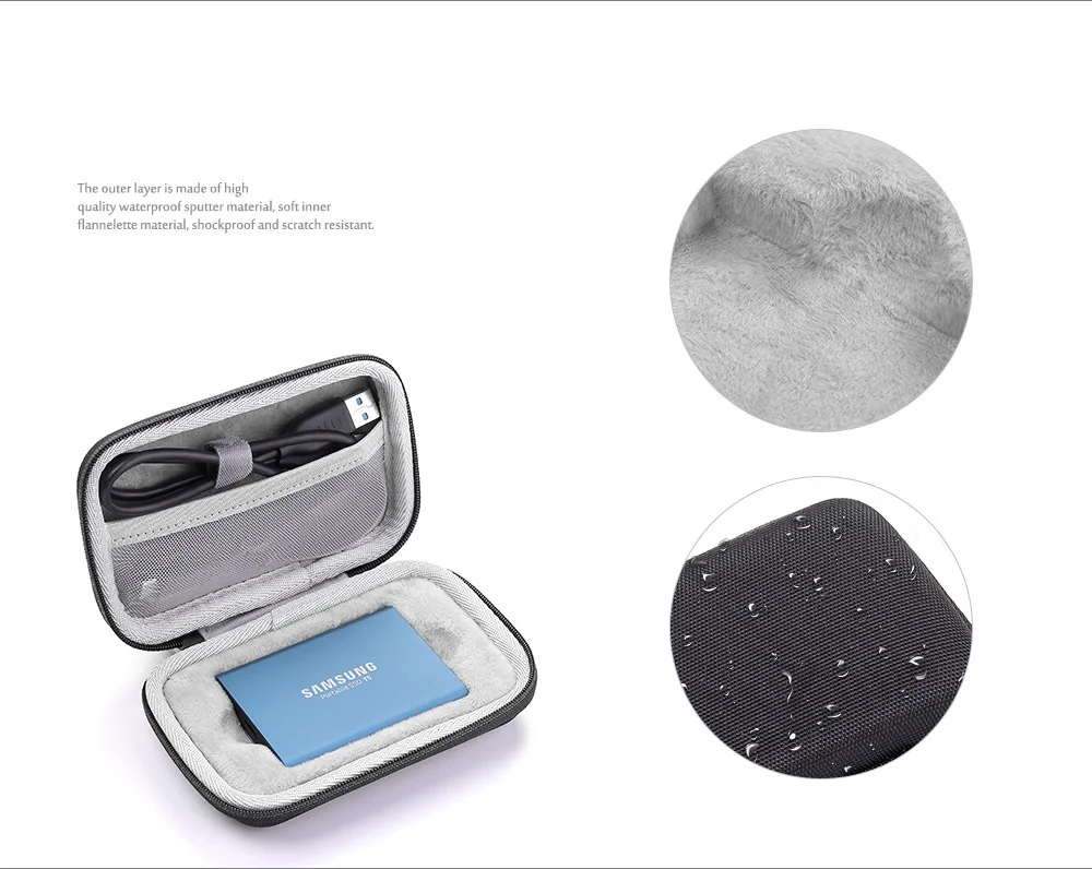 Portable SSD 250GB 500GB 1TB 2TB USB 3.1 External Solid State Drives Hard EVA Shockproof Carry Case for 2 Samsung T5 / T3