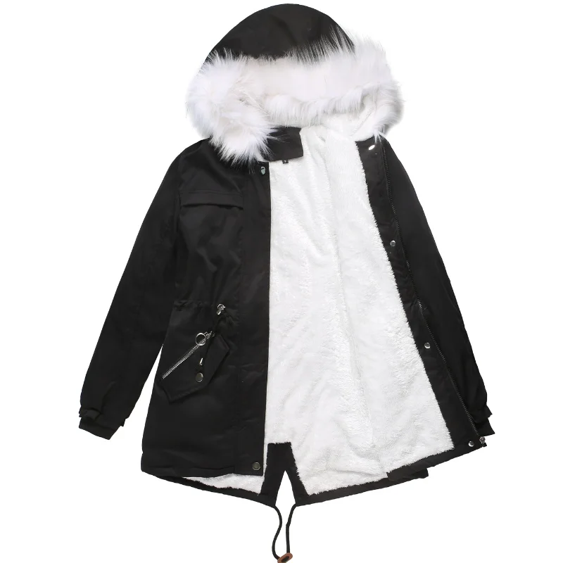 

Winter Hooded Jacket Women with Fur Collar S-4XL Middle Length Parkas Outwear Thick Warm Fleece Casual Coats WF180