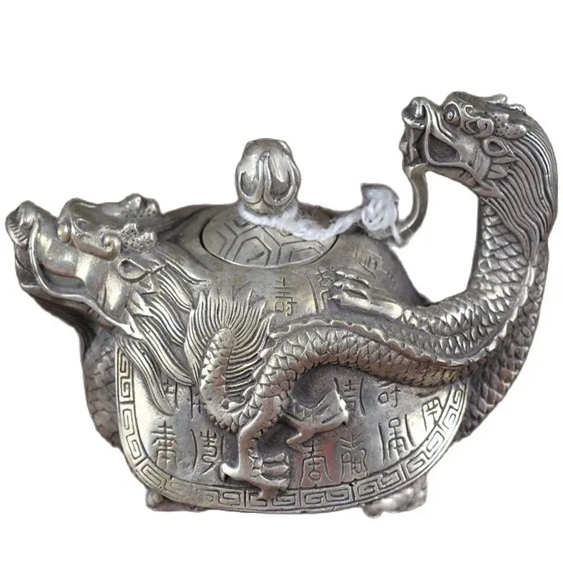 

China Old Feng Shui Homeornaments Plate With Silver Dragon Turtle Pot