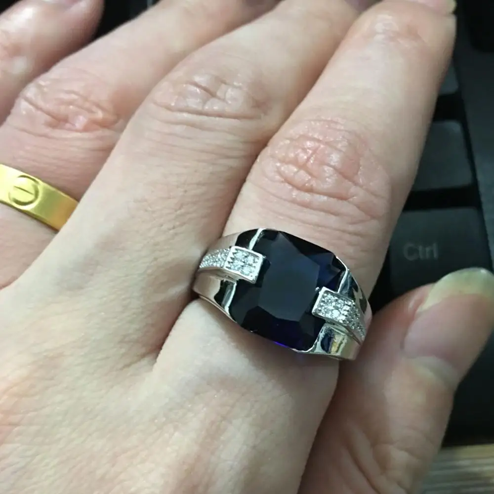 Handmade Square 8ct Lab Sapphire Ring Real 925 sterling silver Jewelry Engagement Wedding band Rings for men Party accessory