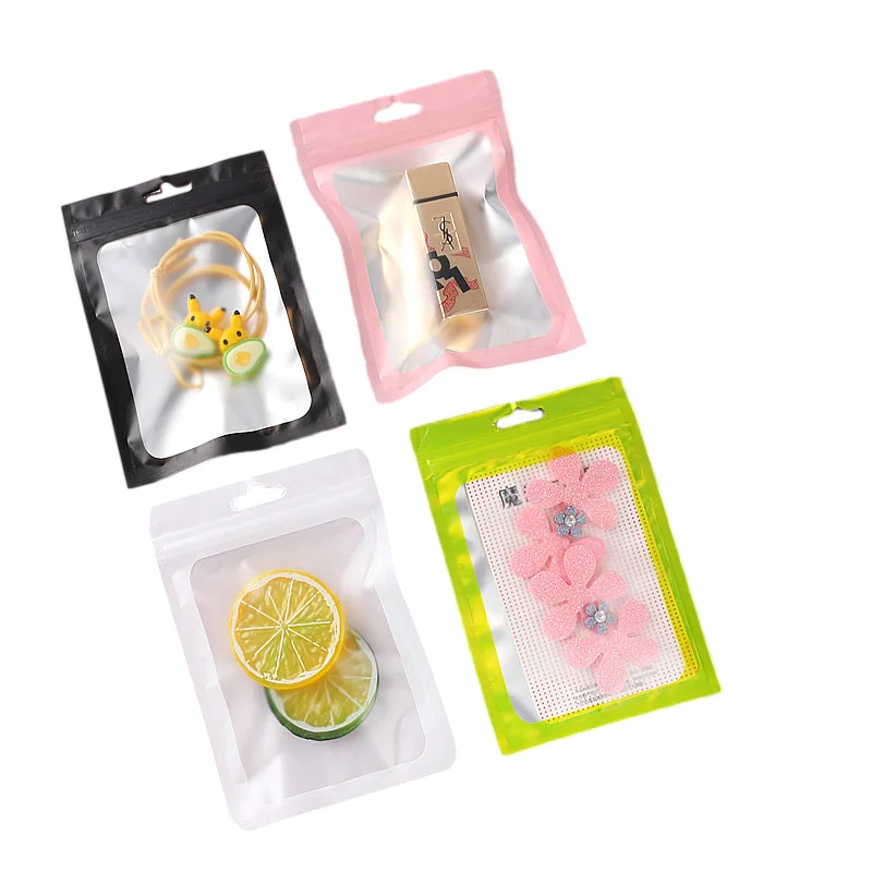 Resealable Colorful Aluminum Foil Window Zip Lock Bags Women Jewelry Nail Beauty USB Bracelets Sexy Lingerie Candy Gifts Pouches