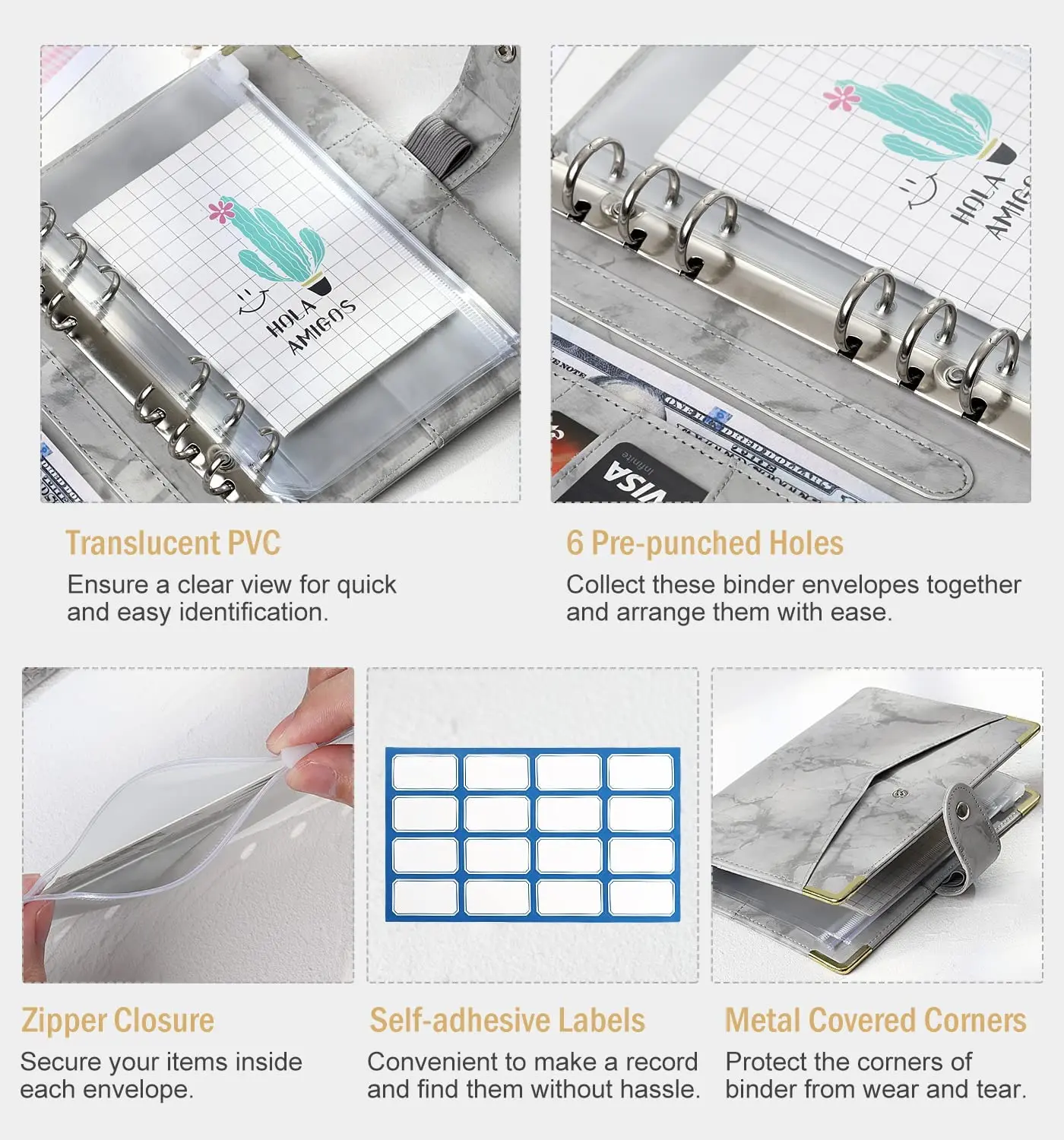 Carpeta de cuaderno A6 con cremallera de 12 piezas, sobres con etiqueta adhesiva, ahorro de dinero en efectivo, sistema de carpeta de presupuesto,