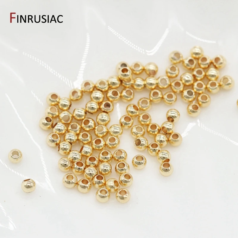14K vergoldete runde glatte Kugel-Abstandsperlen für Schmuckherstellungszubehör, Messing-Trennerperlen für DIY-Handarbeit – Detail 20