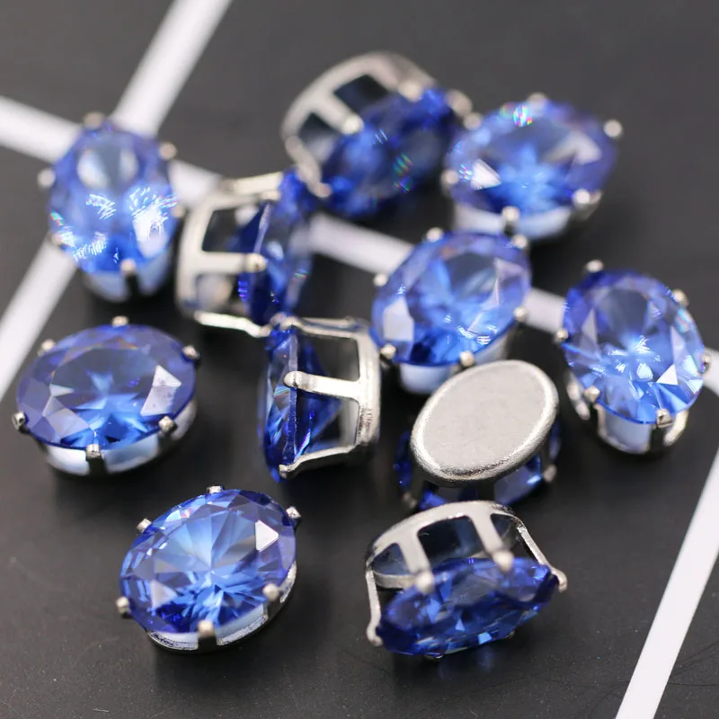 Jewelry Making 6X8mm Flatback Sliver Claw Setting Rhinestones Oval Shape Zircon Artificial Gemstone For Necklace/Earring/Nail