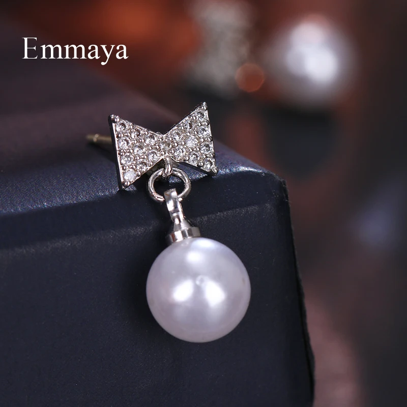 Emmaya New Arrival Fashion Trend Bow-knot Appearance Adorable Pearl Earring Elegant White Color For Girls Charming Ornament