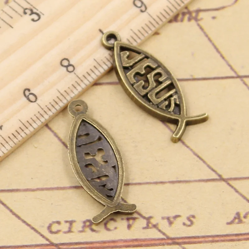 20pcs Charms Fish JESUS 27x10mm Tibetan Silver Color DIY Retro Jewelry Bracelet Necklace Antique Bronze Silver Color Pendant