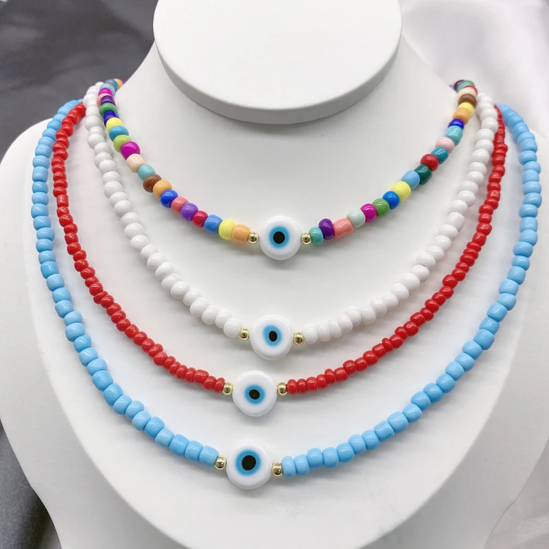 One Pcs/Lot Colorful Glasses Beads Eye Bead Choker Necklace Handmade Jewel