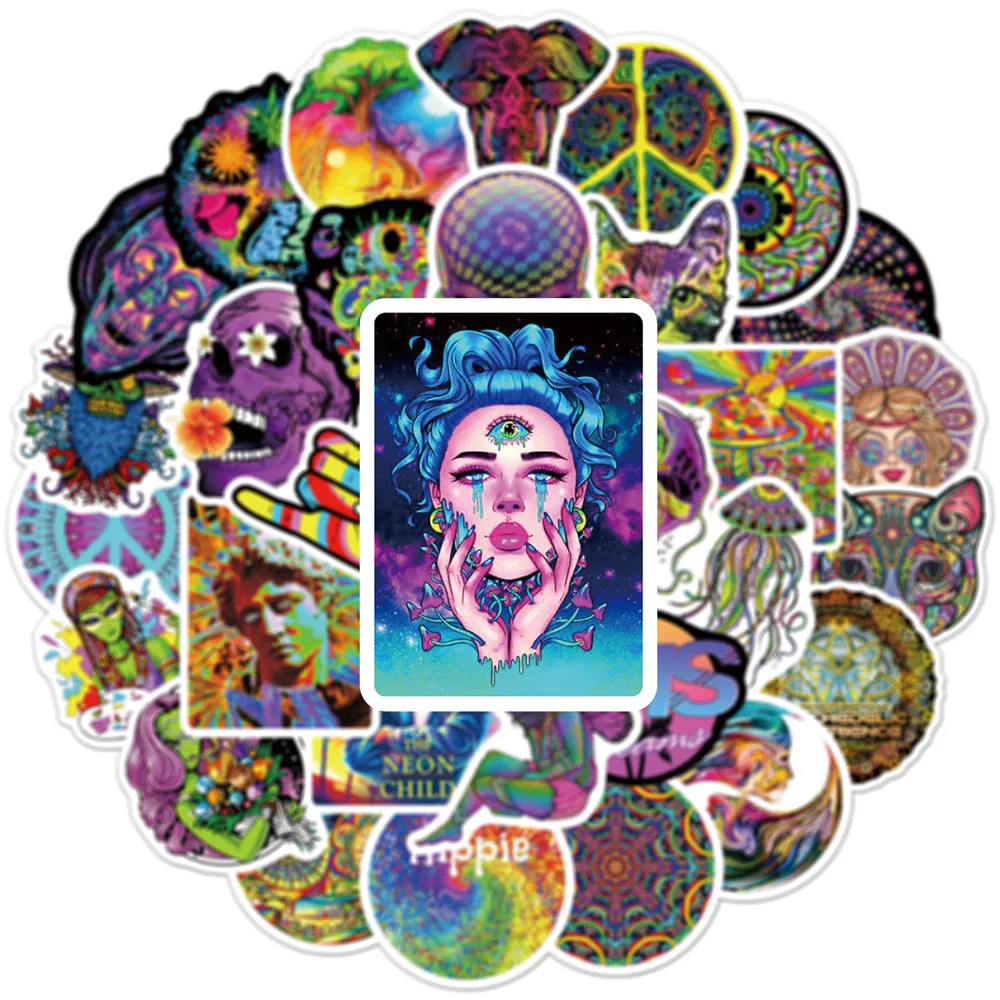 10/30/50PCS Psychedelic Cool Laser Style Fashion Street Art Graffiti Stickers Aesthetic Skateboard Laptop Sticker Decal Kid Toy