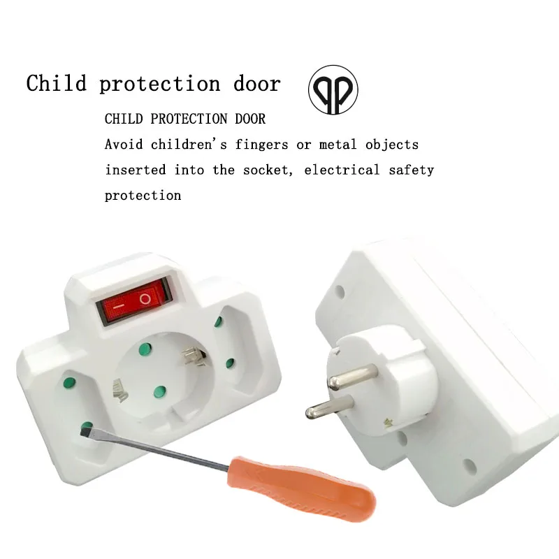 Tomada de tomada europeia 1 a 3 maneiras divisor 4.0mm/4.8mm soquete para 4.8mm plug euro rússia alemanha coreia viagem adaptador de alimentação plug