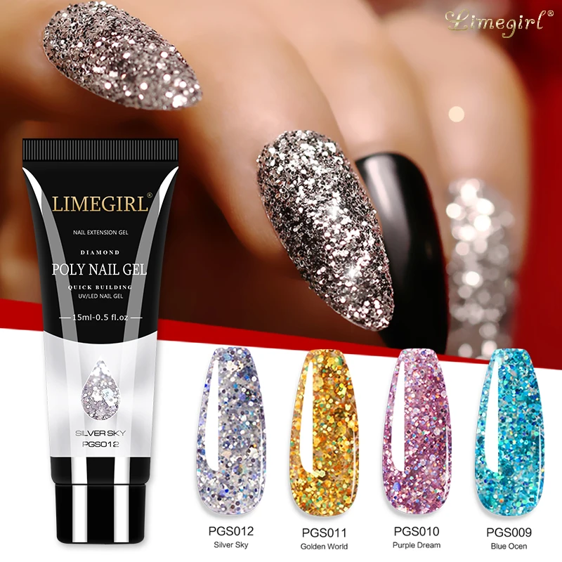 Limegirl 15Ml Poly Nail Gel Glitter Building Nail Gel Voor Manicure Nail Art Design Lichtgevende Polygels Uitbreiding Nail Gel voor Nail