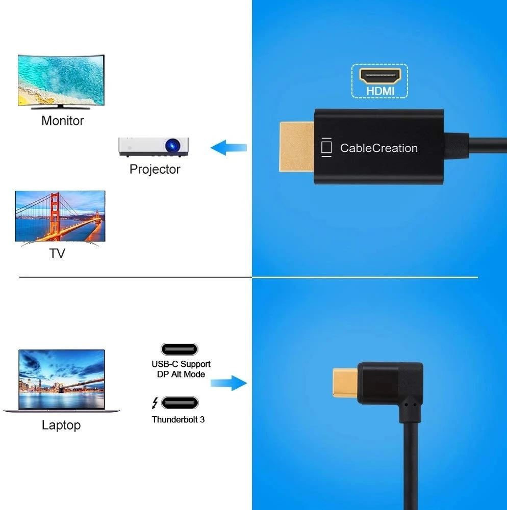 USB C to HDTV adapter cable compatible 4K cable right angle cable suitable for Macbook Pro 2019 2018 iPad Pro 2018 Galaxy S10