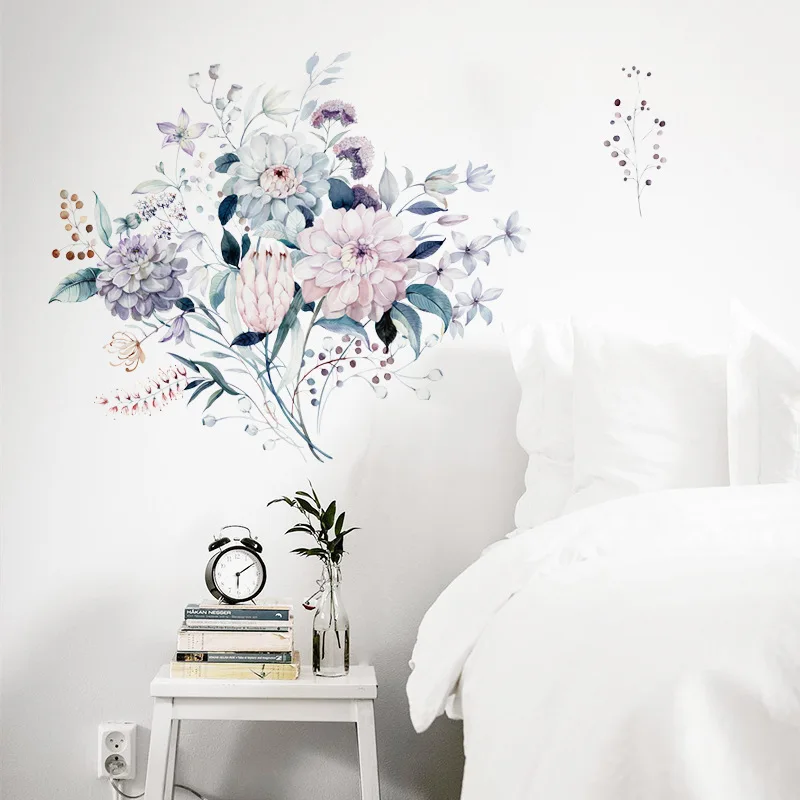 

Water Color Flowers Wall Sticker For Living Room Background Decoration Mural Removable Bedroom Home Beautify Decor Plants Decals