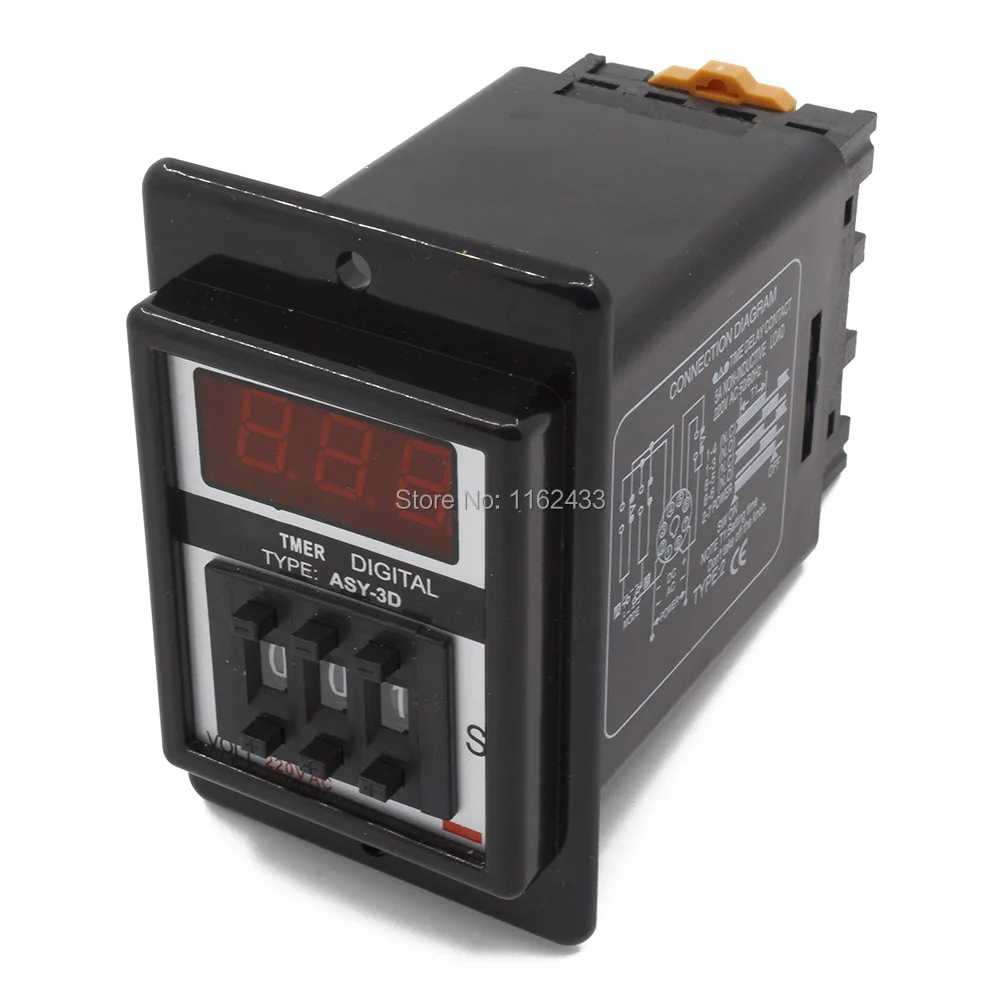 ASY-3D black AC 220V time relay with socket ASY series 220VAC timer with base