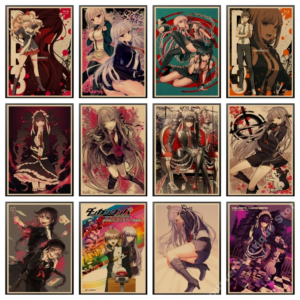 Danganronpa Vintage Poster Japanese Anime Kyouko Kirigiri Whole roles Art Poster and Prints Wall Art Painting