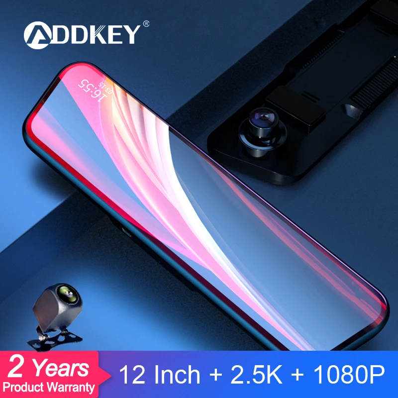 

ADDKEY 2.5K Car Dvr Mirror Ultra-FHD 1440P Dash Cam 12 Inch Rearview Mirror Video Recorder With 1080P Rear View Camera registrar