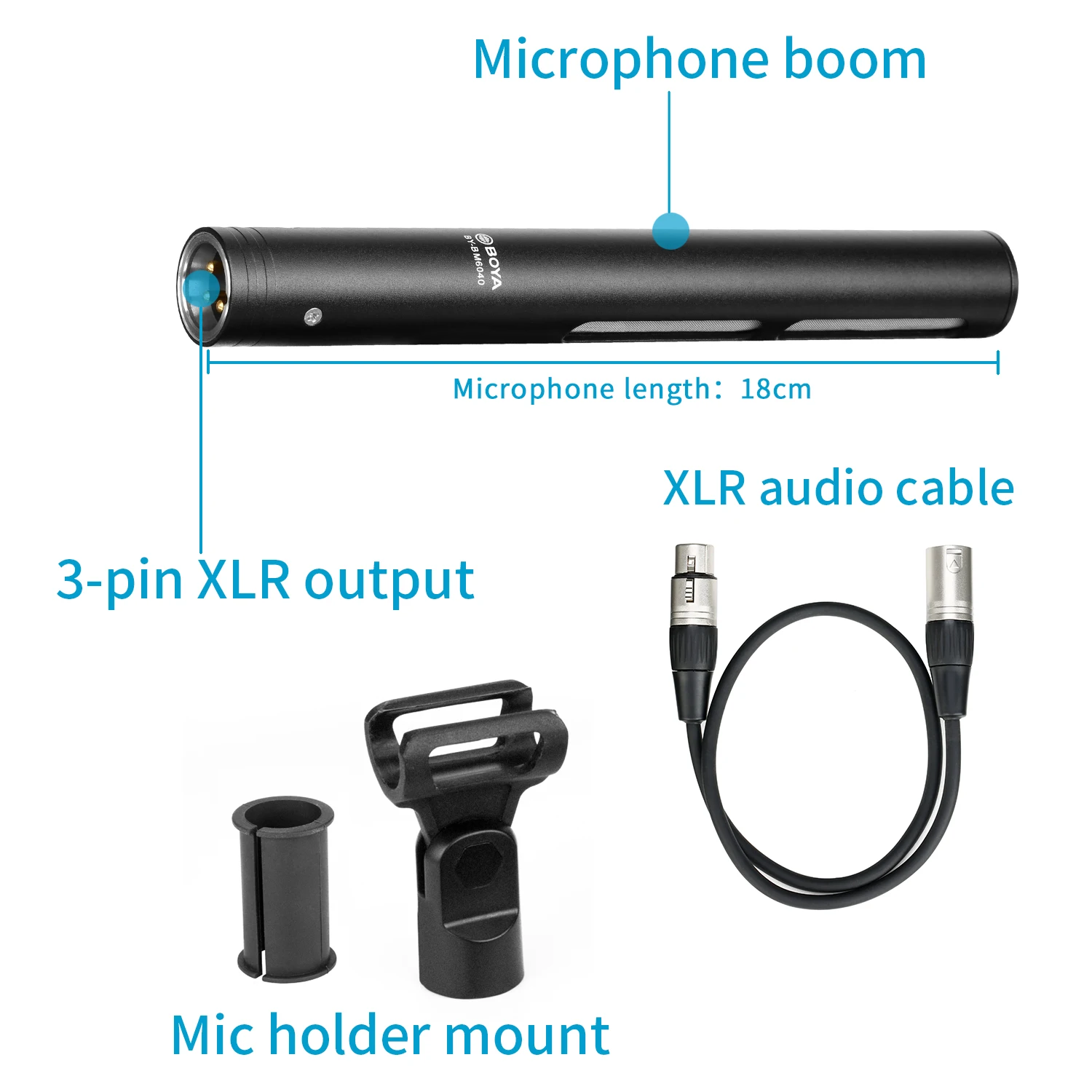 BY-BM6040 Professional Condenser Cardioid Mini Shotgun Microphone with 12-48 Phantom Power for Video Camera Recording Interview