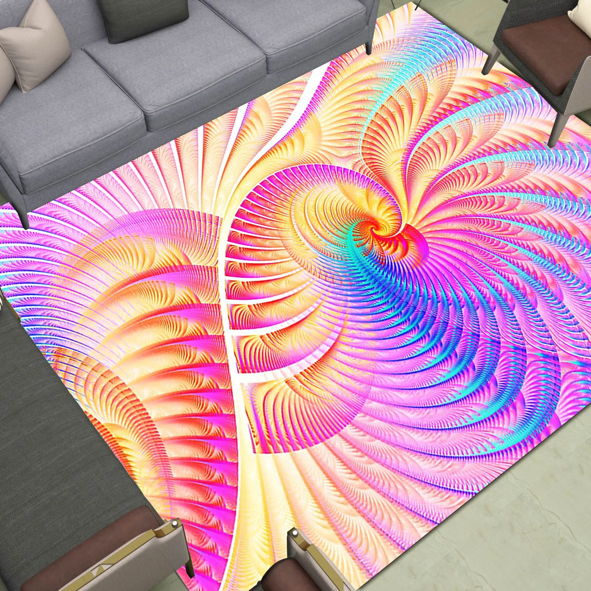 3D Vision Area Rugs Large Anti Slip Living Room Bedroom Bathroom Decor Carpet Print Colorful Vortex Divergent Flower Floor Mats