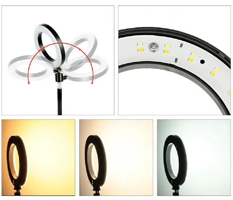 Ringlight com led de 6 polegadas e 8 polegadas, alimentado por usb, com luz regulável, para câmera de maquiagem, fotografia, celular, youtube, live, transmissão de vídeo