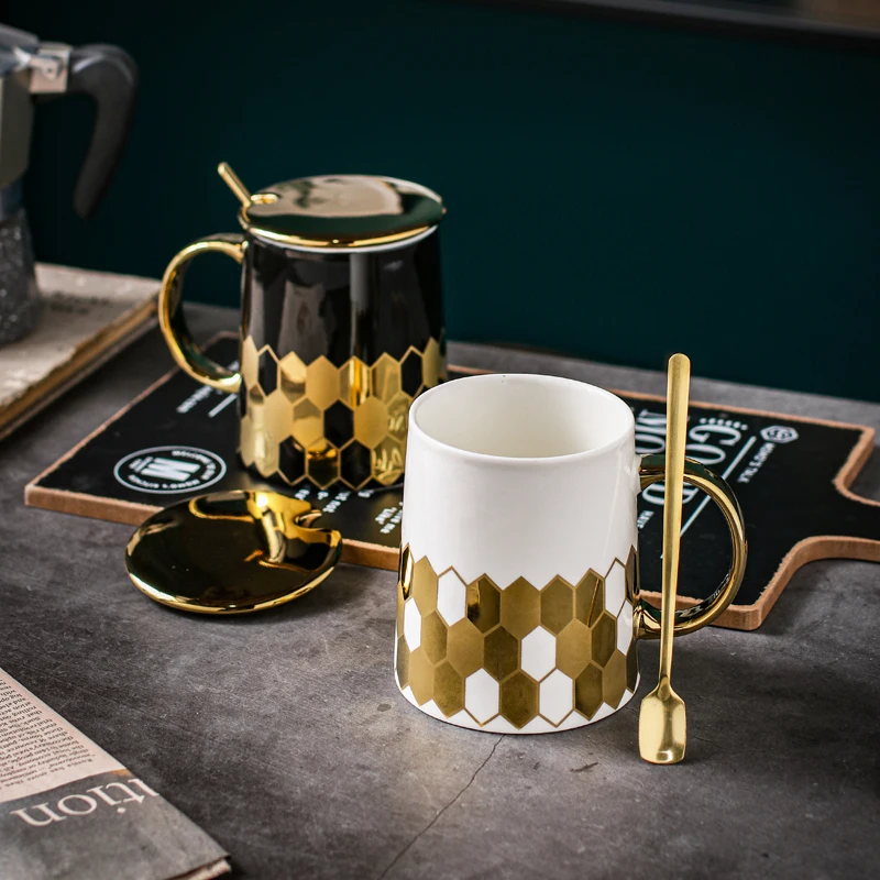 

European-style Creative Small Luxury Gold Ceramic Mugs Home Personalized Office Light Luxury Coffee Milk Scented Tea Cups