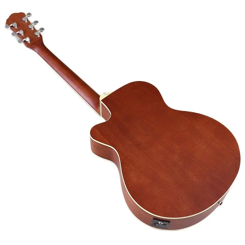 Full Sapele Wood F Hole 40 Inch Electric Acoustic Guitar Folk Guitar Matte Brown 6 Strings Guitar Wood Guitar with Guitar Pickup