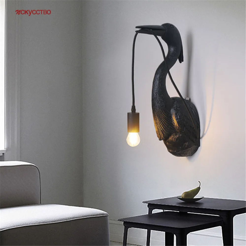 

Postmodern Designer Resin Crane Led Wall Lamp Art Deco Hallway Hotel Dining Room Industrial Sconce Loft Vintage Light Fixtures