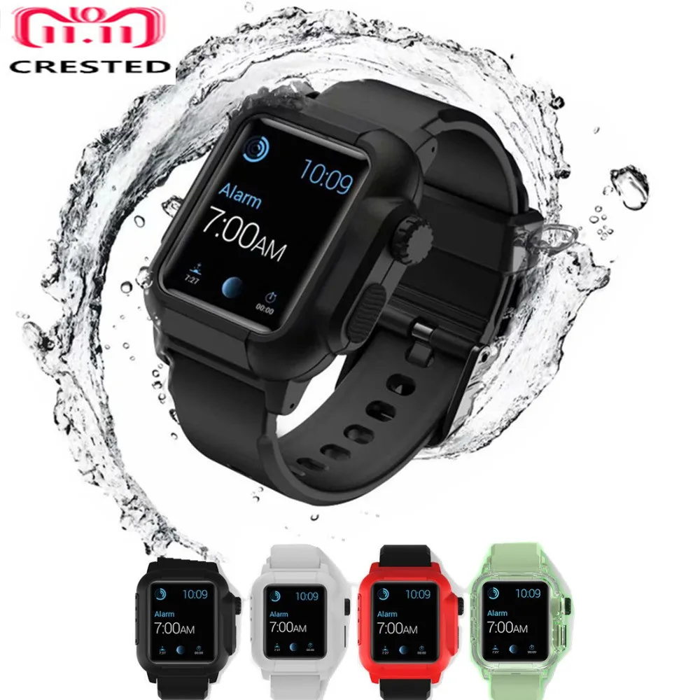 waterproof Luminous case+Strap For Apple Watch band 44mm/40mm/42mm Iwatch Bracelet case apple watch series 3 5 se 6