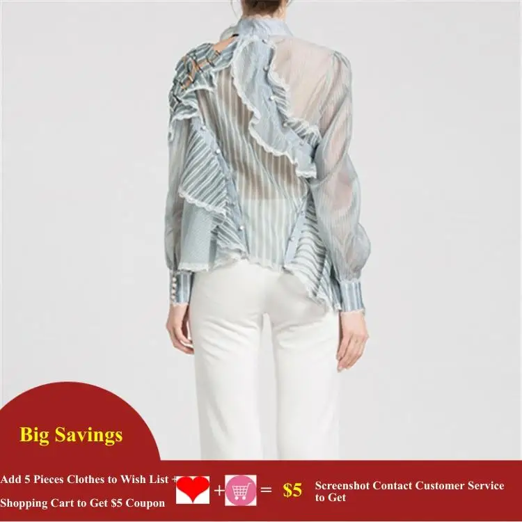 Women Striped Print Asymmetry Ruffled Blouse Top Summer Off the Shoulder Sexy Club Shirt Lantern Sleeve Casual Work Blusa E6120