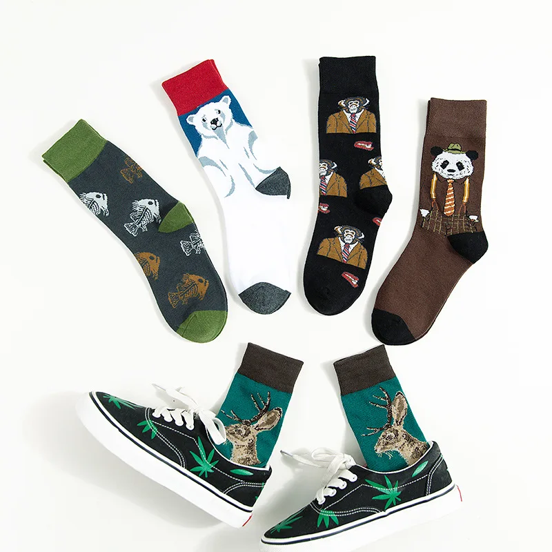 Cartoon long socks unisex men women funny animal Panda elk Polar bear Harajuku streetwear sport socks Halloween Christmas happy