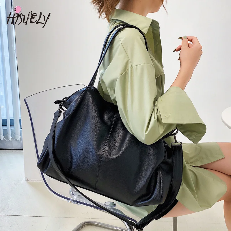 Black Tote Bag Large Capacity Hobo Shoulder Bags for Women Shopper Bag Lady Travel Quality Soft Leather Crossbody Handbags Bolsa