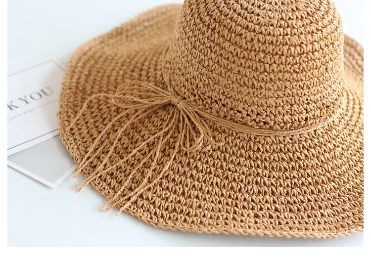 2023 New Girls Hand Made Sun Hat Kids Summer Raffia Straw Hat Big Brim Beach Cap Foldable Breathable Summer Parent-child Hat