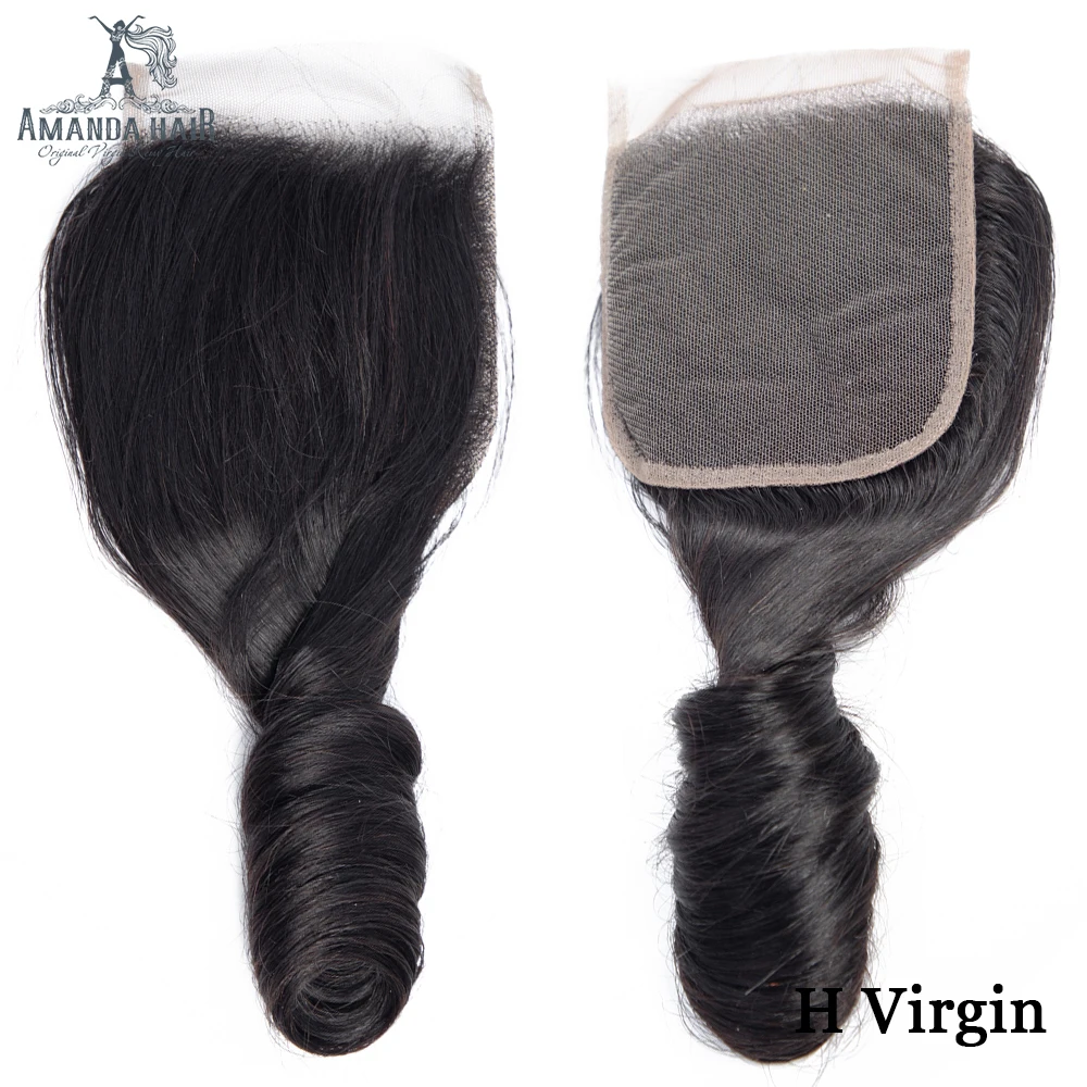 Amanda Spring Curl Funmi Hair Bundles with Closure Double Drawn Human Hair Unprocessed Virgin Brazilian Hair Bundle with Closure