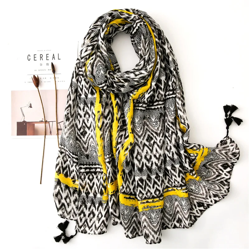 

2020 Women Fashion Geometric Striped Viscose Shawl Scarf From Aztec Ethnic Echarpe Foulard Femme Bufandas Muslim Hijab 180*100Cm