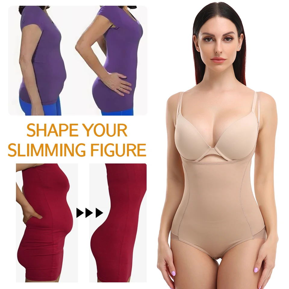 Shapewear for Women Tummy Control Bodysuits Waist Trainer Body Shaper Slimming Underwear Open Bust Compression Belly Girdles