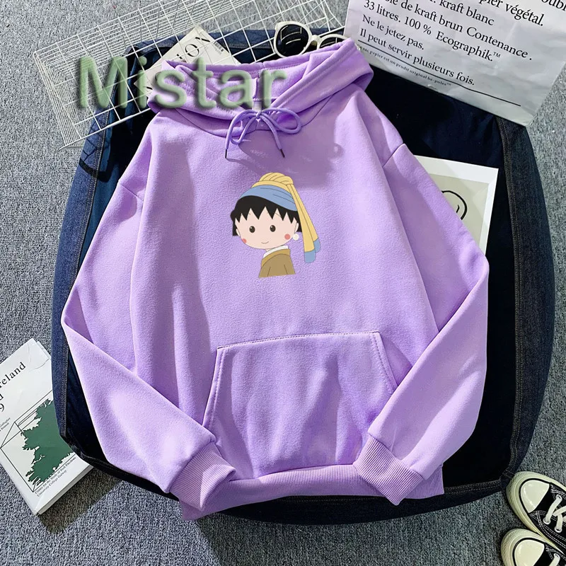 

Kawaii Chibi Maruko women's Hoodies Anime Oversized Sweatshirt Harajuku Warm Pullover Cute Hoodie Womens Korean Style Clothing